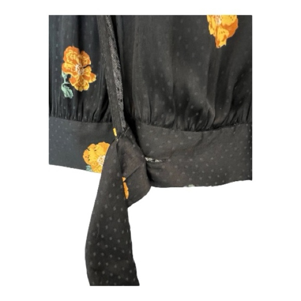 🖤💛 EUC MADEWELL Black & Yellow Floral Short Sleeve Wrap Blouse | Sz S - Picture 6 of 10